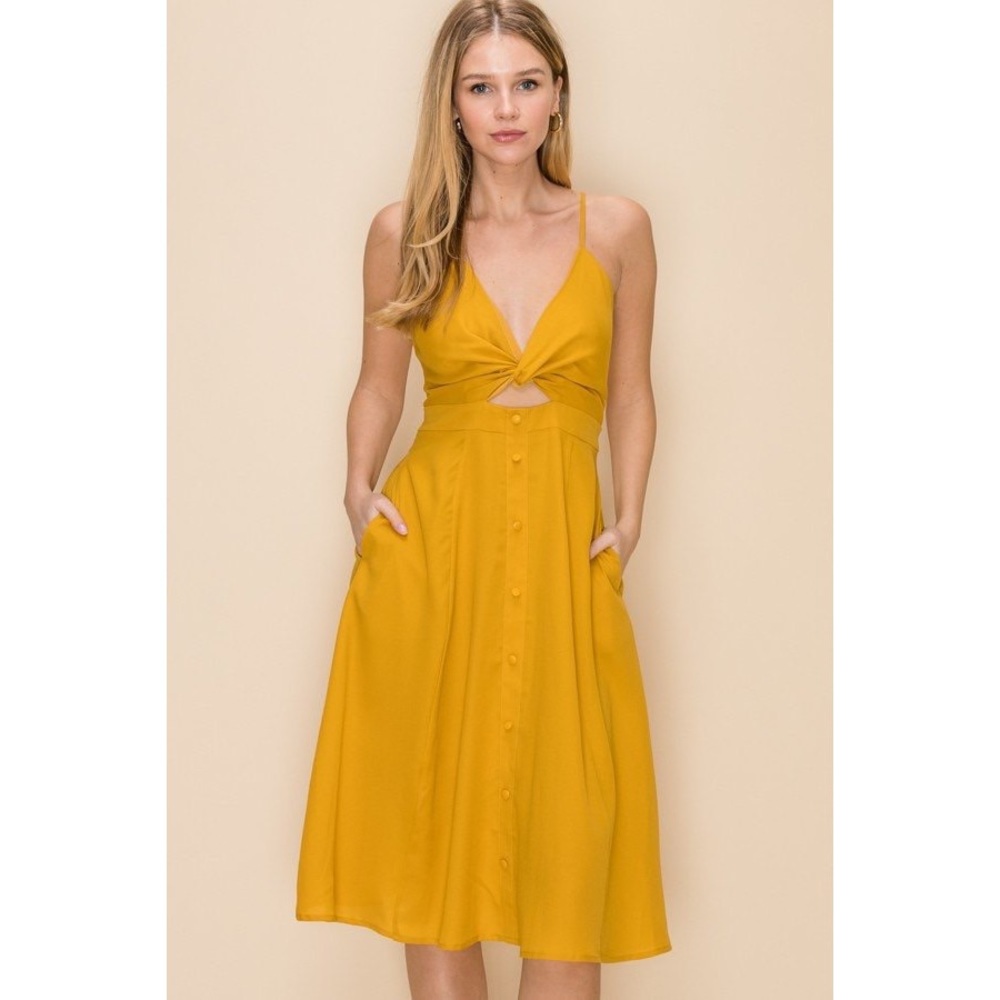 🌀🔥FRONT TWIST YELLOW MIDI DRESS🔥